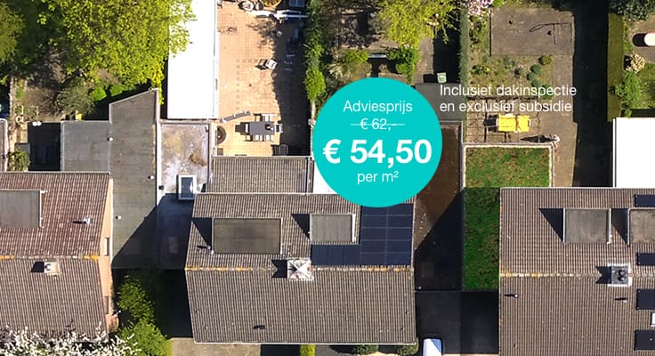 Bovenaanzicht woonwijk met groene daken. Interpolis Groene Daken voor €54,50 per vierkante meter.